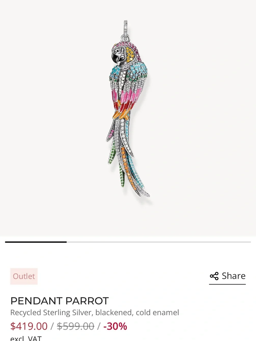 Thomas Sabo Colorful Parrot Pendant Necklace - Multicolor
